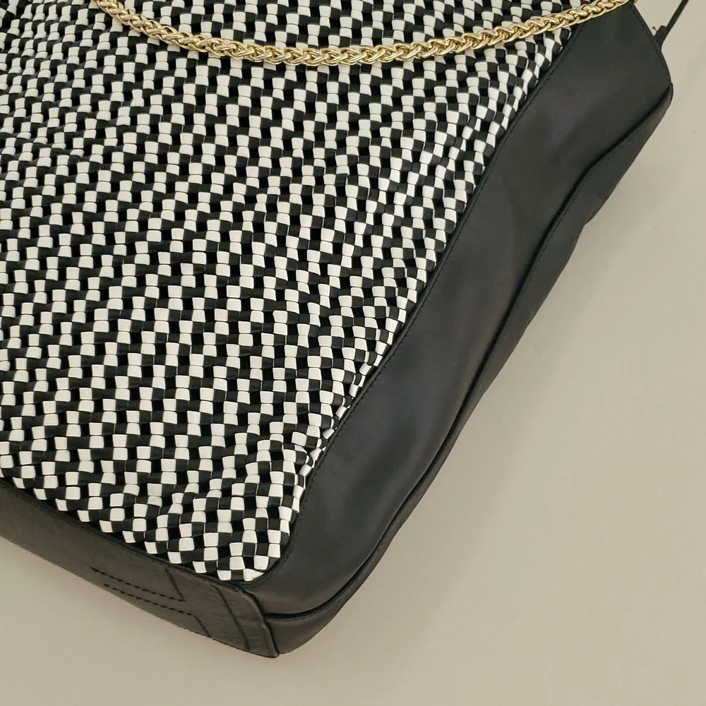 Tory Burch Erica Hobo Bag in Black and White Woven Leather